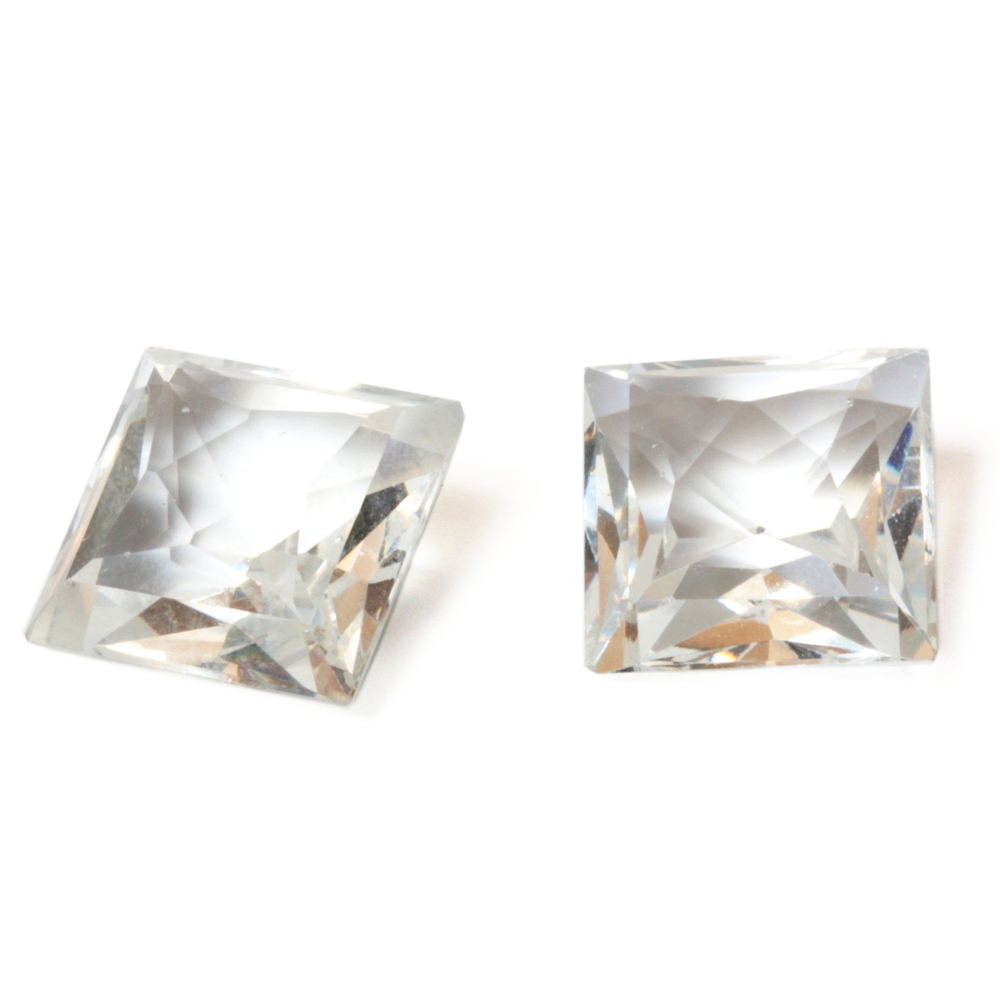 2 Large Czech vintage crystal clear square glass rhinestones 16mm