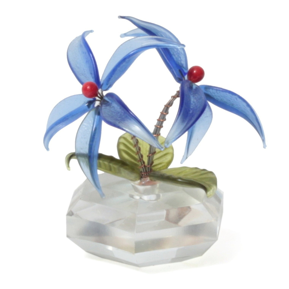 Czech miniature blue lampwork glass flower ornament decoration