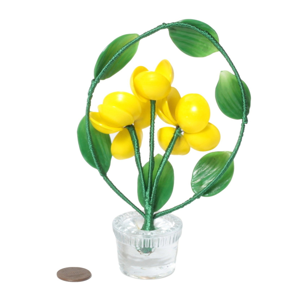 Vintage Czech miniature yellow lampwork glass flower plant ornament decoration
