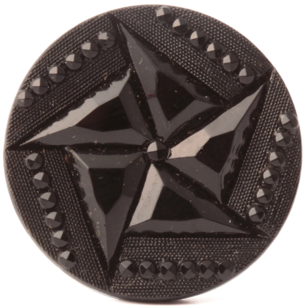 Antique Victorian Czech black geometric pentagon flower faux rhinestone glass button 23mm