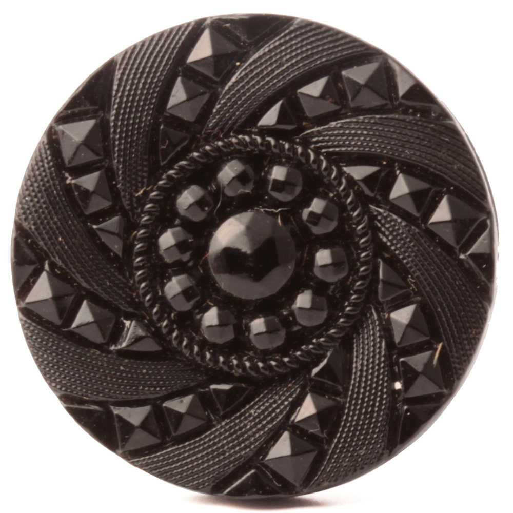 Antique Victorian Czech black geometric spiral faux rhinestone glass button 23mm