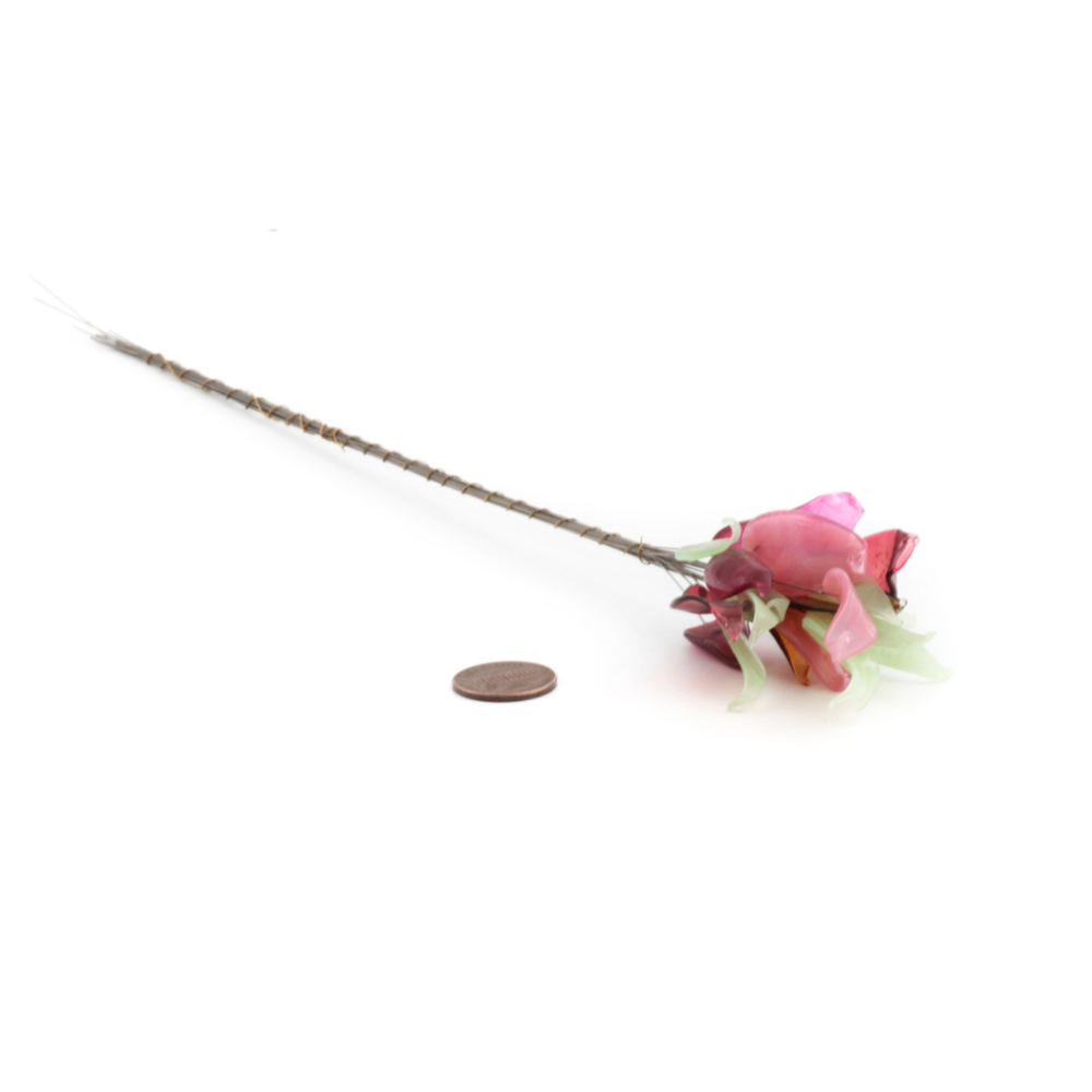Lot (22) Czech lampwork uranium, pink, amber glass flower leaf petal headpin stems beads