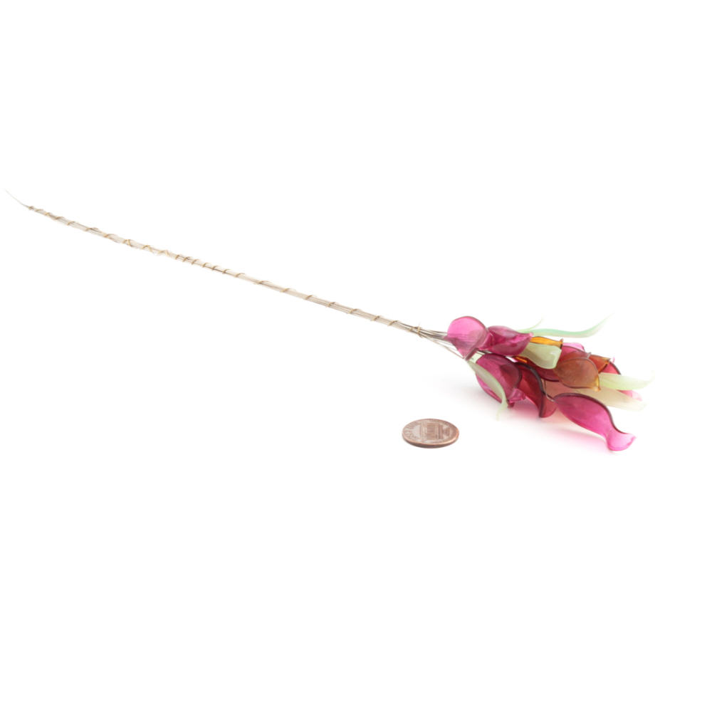 Lot (21) Czech lampwork uranium, pink, amber glass flower leaf petal headpin stems beads