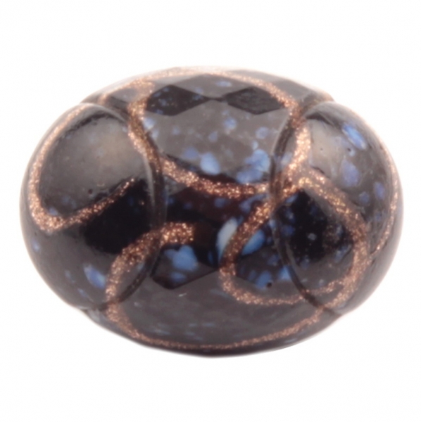 15mm antique Czech blue satin marble aventurine goldstone black bicolor oval faceted glass button