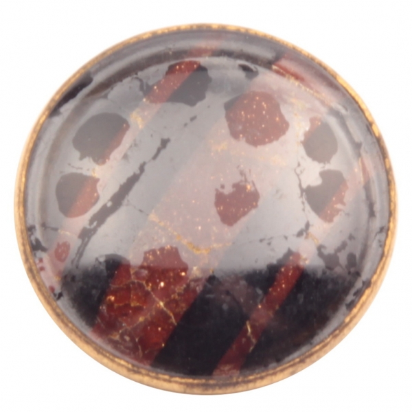 28mm Czech antique 2 part aventurine goldstone black striped glass and metal button
