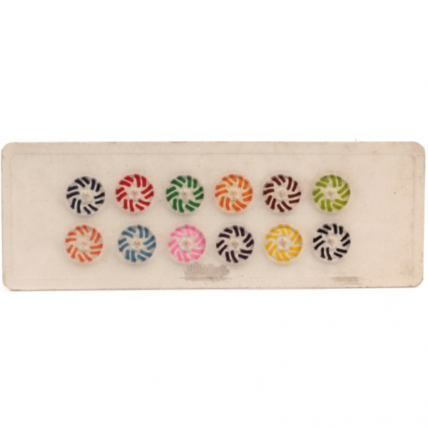 Sample card (12) 18mm Czech 1920's vintage reverse spiral hand painted clear glass buttons