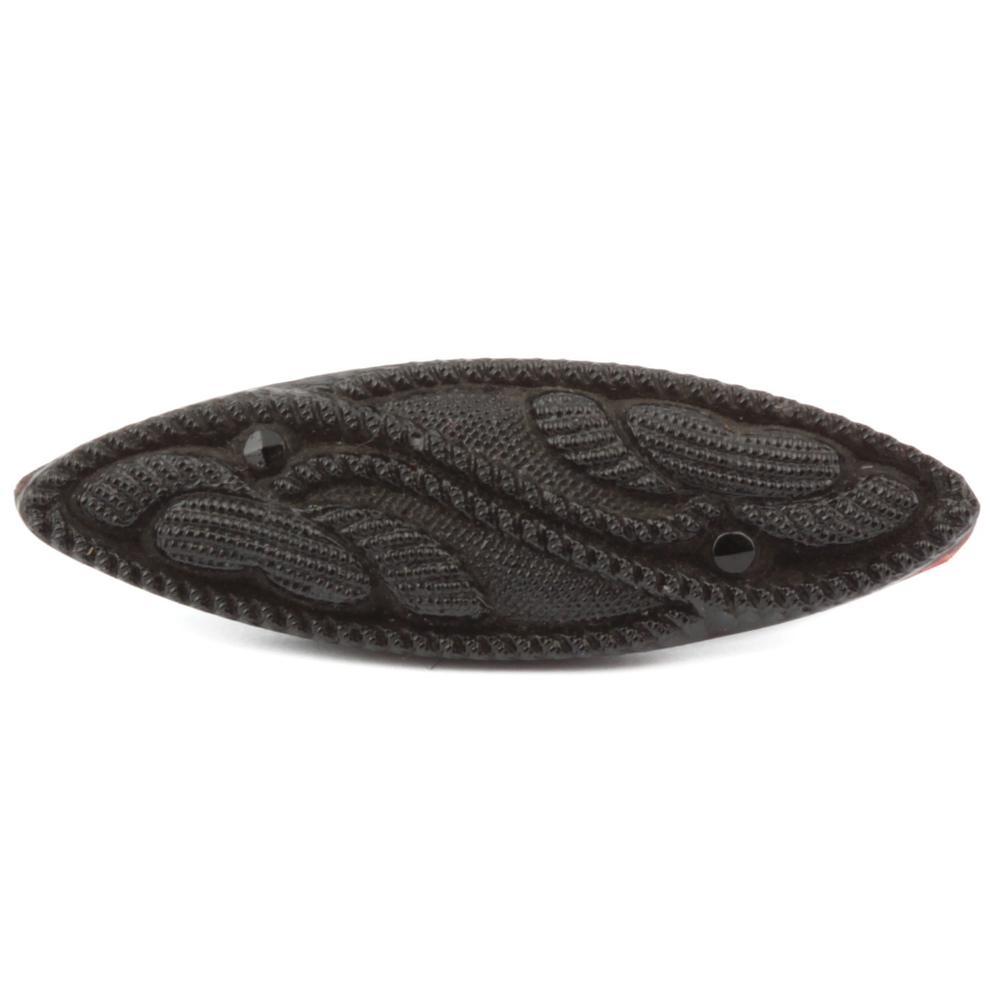 Antique Victorian Czech black glass button lacy floral oval 27mm