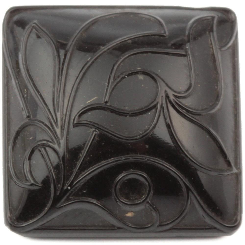 Antique Victorian Czech square black glass button abstract floral 17mm