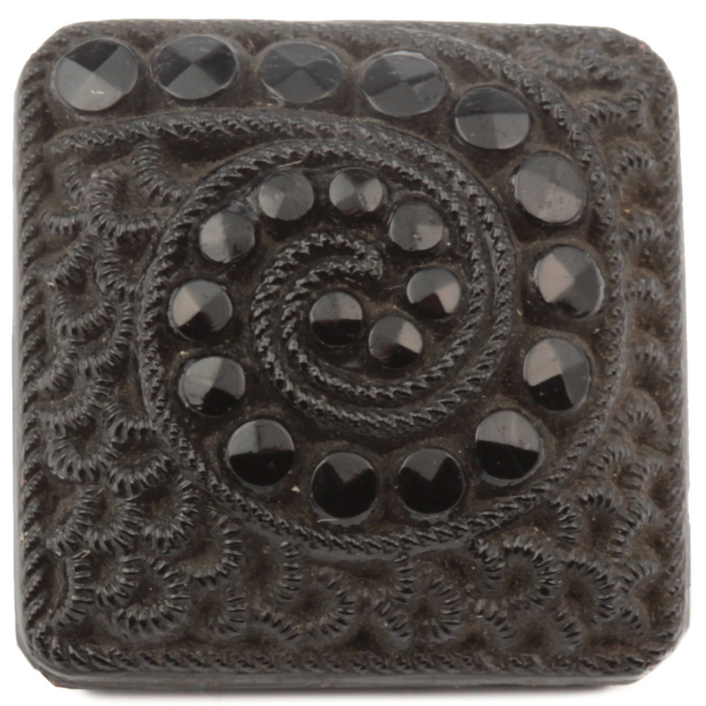 Antique Victorian Czech black glass button imitation spiral rhinestone square 18mm