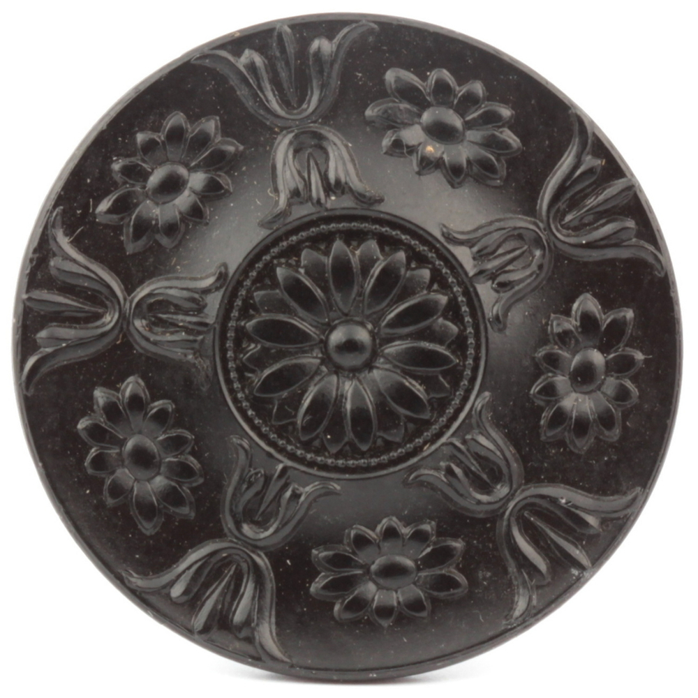 Antique Victorian 19th century Czech matte black flower glass button 27mm