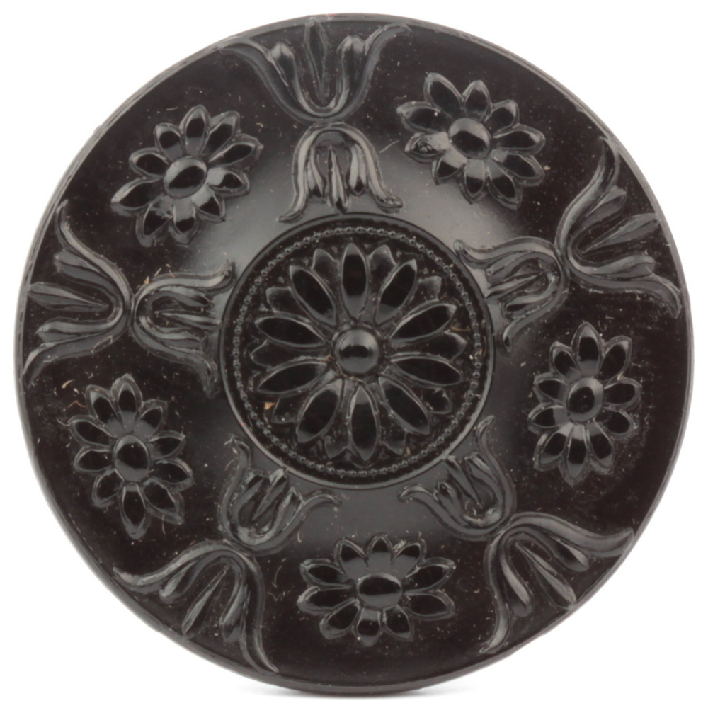 Antique Victorian Czech black flower glass button 27mm