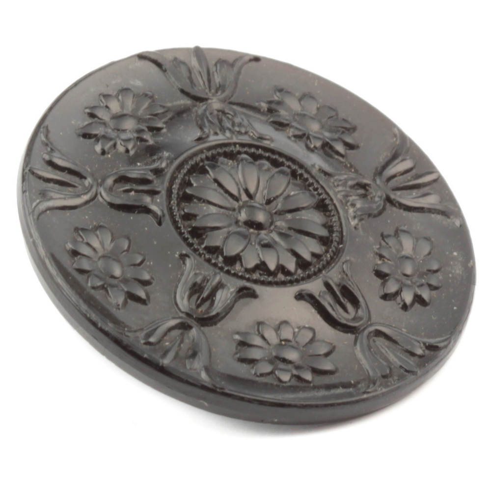 Antique Victorian 19th century Czech black flower glass button 27mm