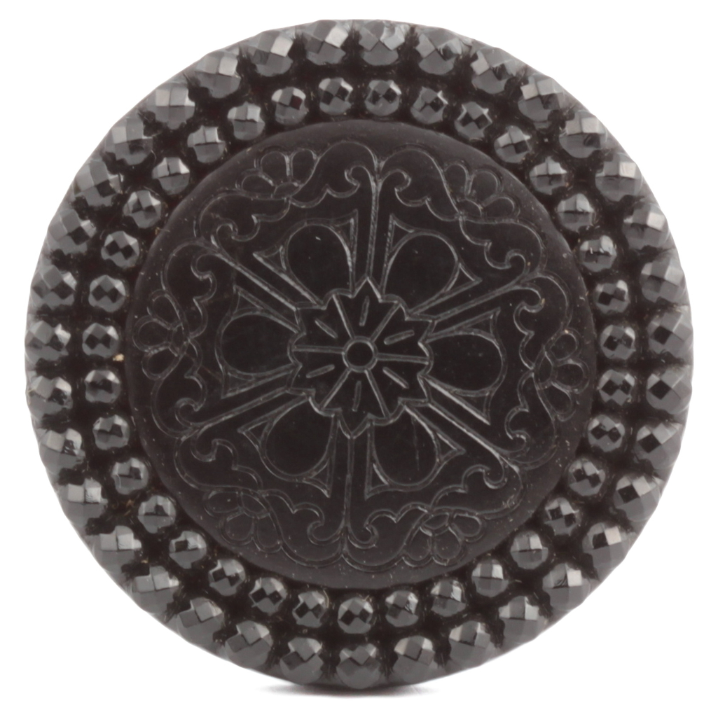 Large Antique 1800's Czech etched black flower imitation marcasite glass button 32mm