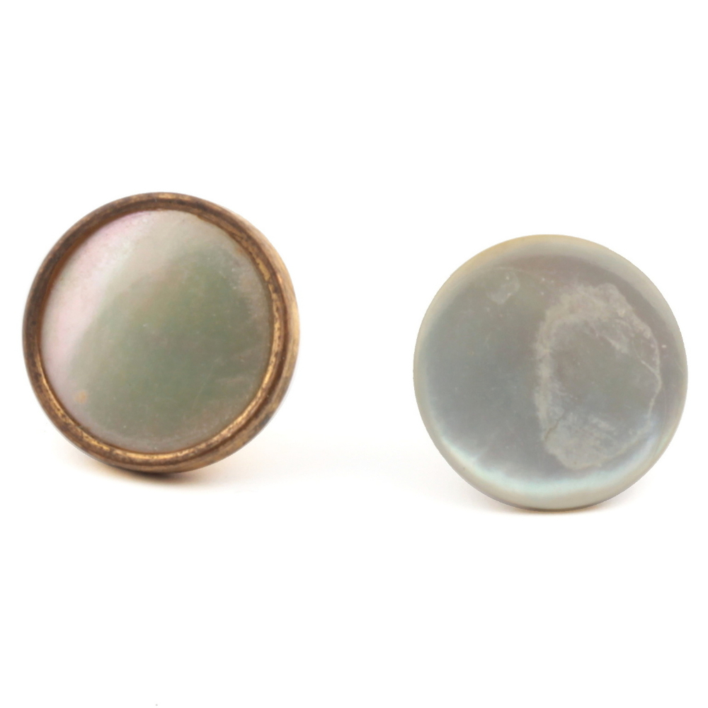 Lot (2) antique Czech 2 part metal mounted mother of pearl cabochon buttons