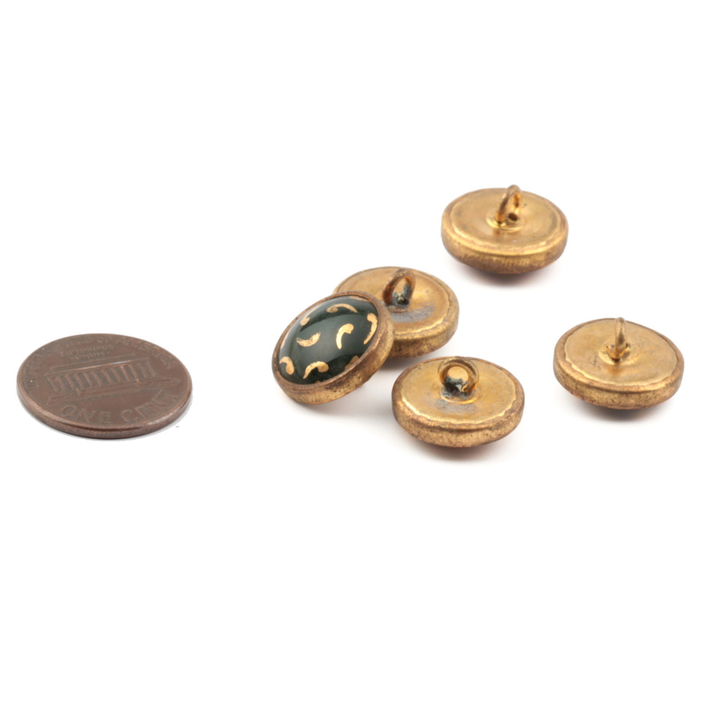 Lot (5) antique Czech 2 part brass mounted gold gilt glass cabochon buttons