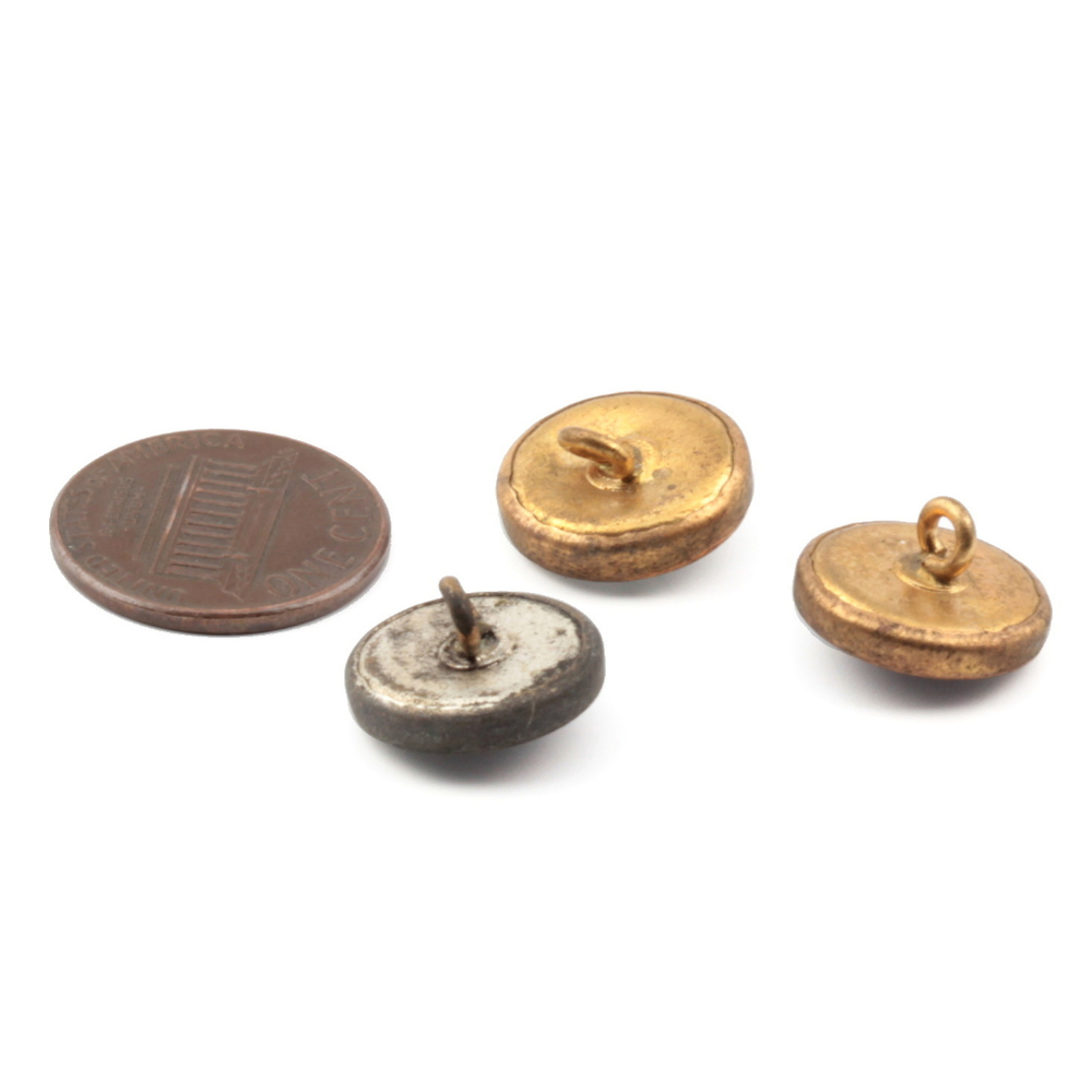 Lot (3) antique Czech 2 part metal mounted enamel effect glass cabochon buttons