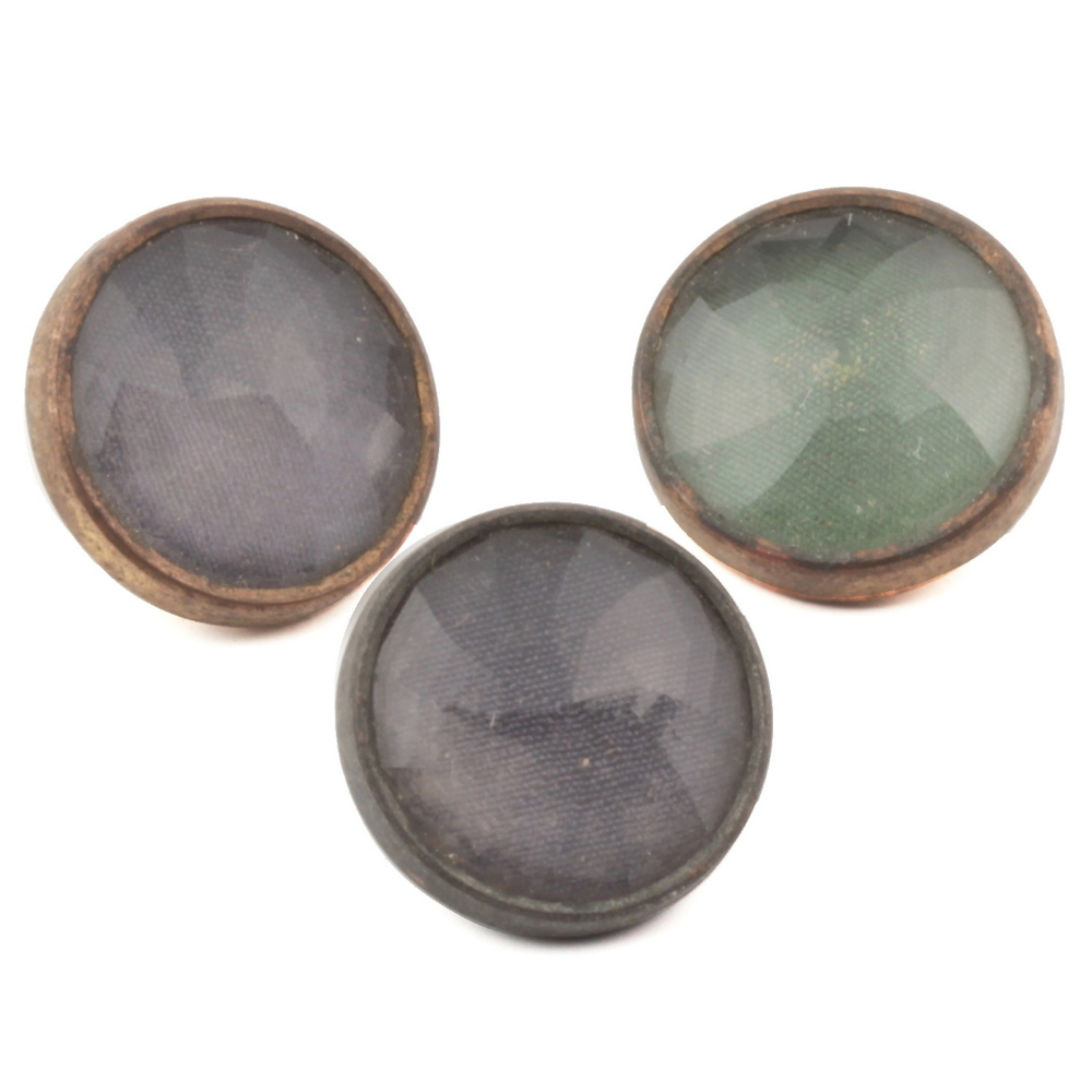 Lot (3) antique Czech 2 part metal mounted enamel effect glass cabochon buttons