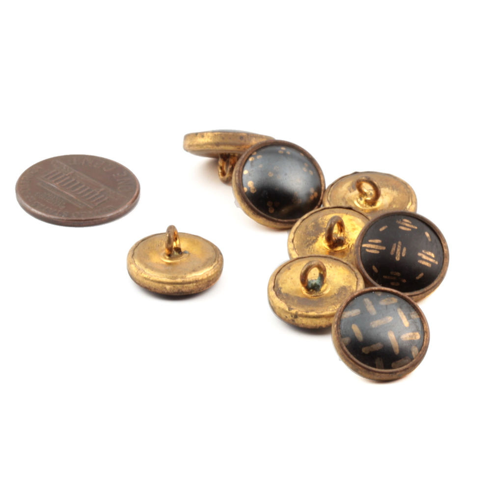 Lot (8) antique Czech 2 part brass mounted gold gilt matte glass cabochon buttons