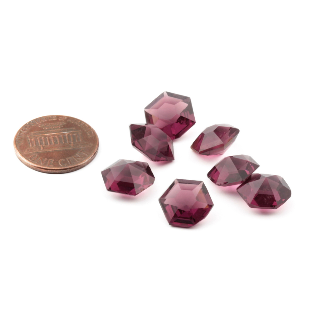 Glass rhinestones Lot (7) Czech vintage cranberry amethyst hexagon 11mm
