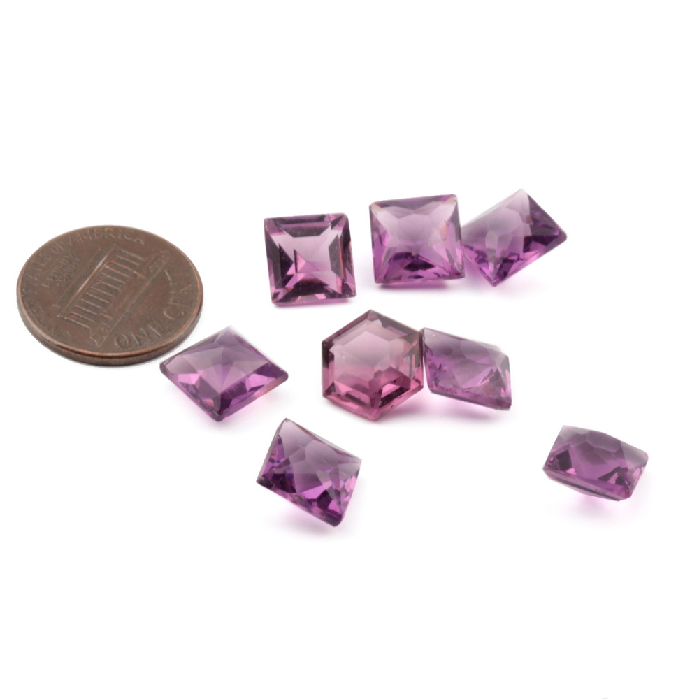 Glass rhinestones Lot (8) Czech vintage violet amethyst hexagon square