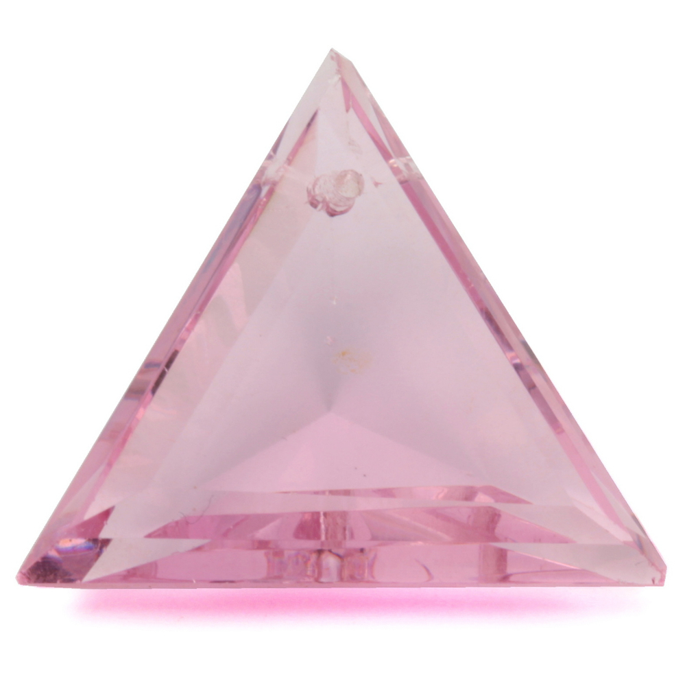 Vintage Czech hand faceted pink triangle pendant glass bead 27x23mm