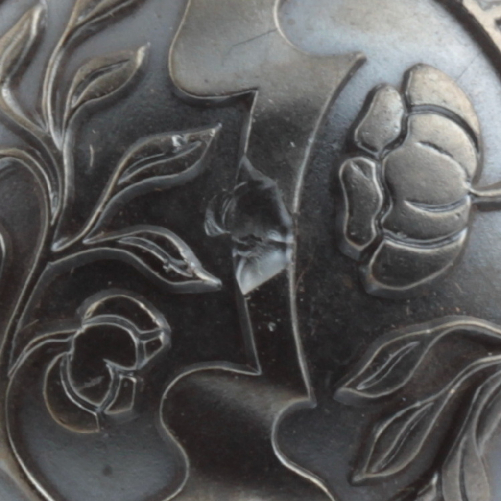 Antique Art Nouveau Czech pewter lustre floral glass button 27mm damaged