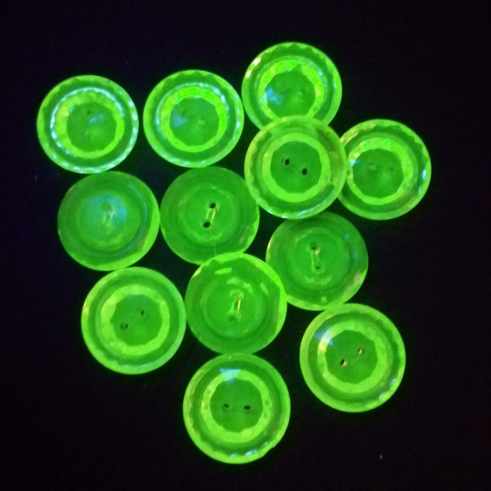 Lot (12) vintage 30's Deco Czech uranium vaseline glass