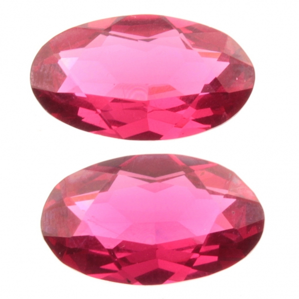 Lot (2) 20x11mm large Czech vintage oval hand faceted cranberry pink glass rhinestones