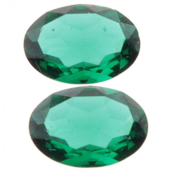 Lot (2) 14x10mm large Czech vintage oval hand faceted green glass rhinestones