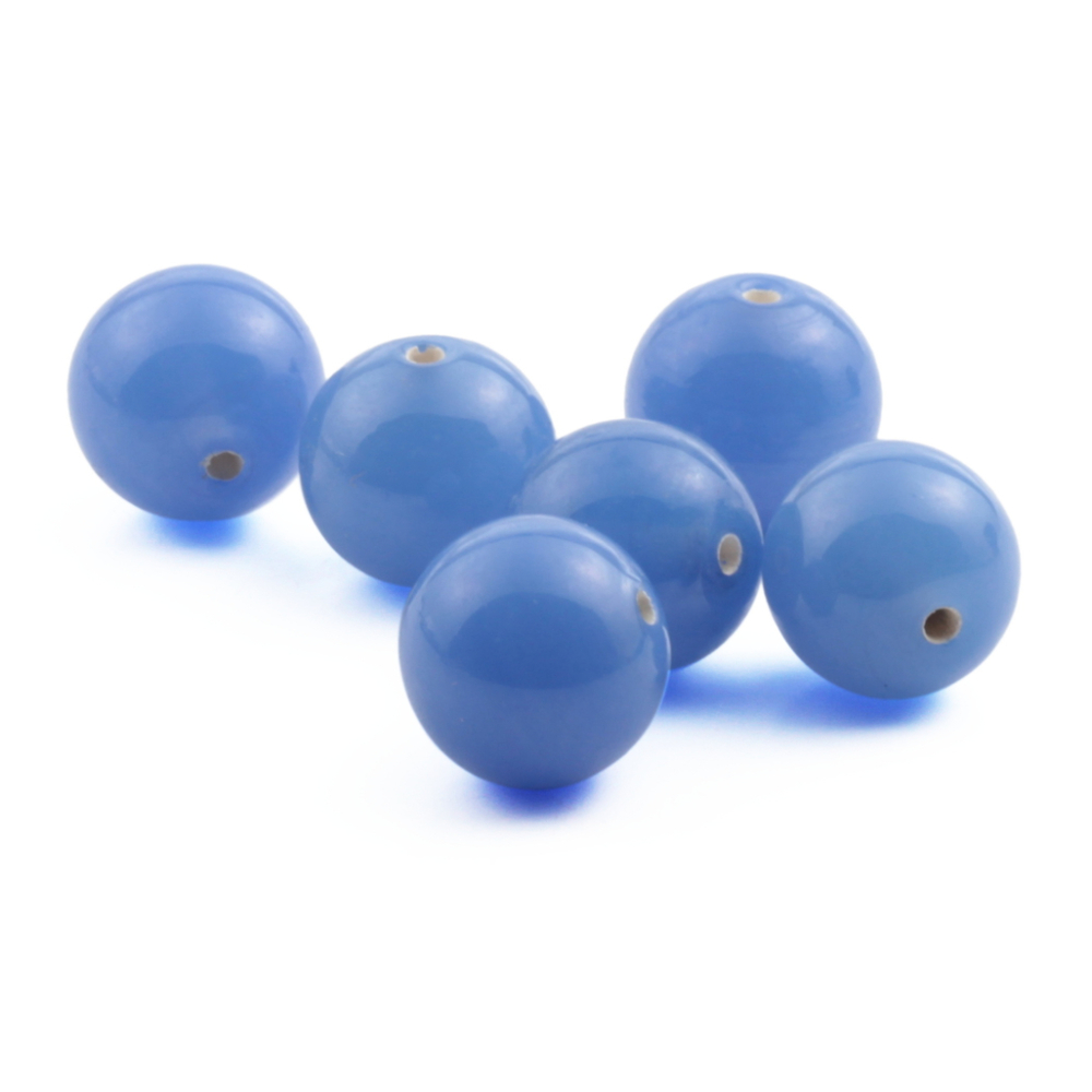 Vintage Czech chalcedony blue opaline lampwork glass beads (6) 13/14mm