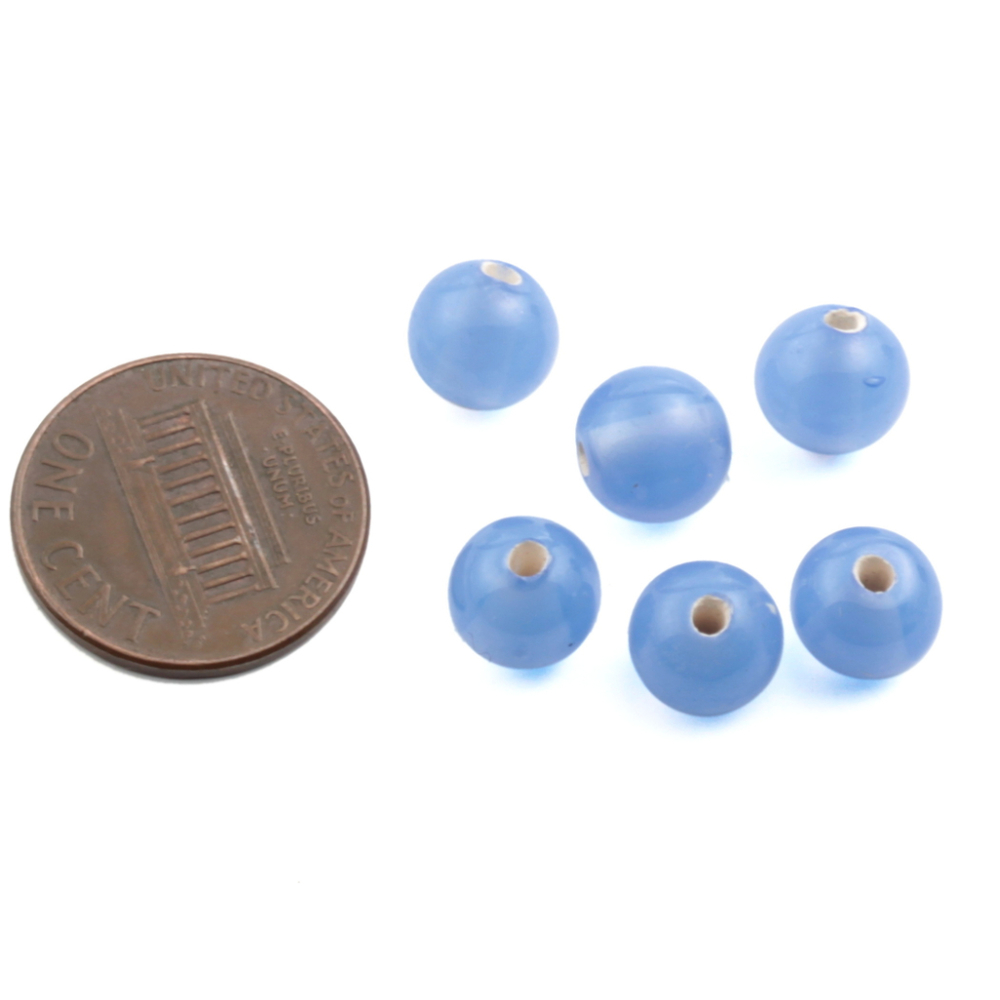 Vintage Czech chalcedony blue opaline lampwork glass beads (6) 8mm
