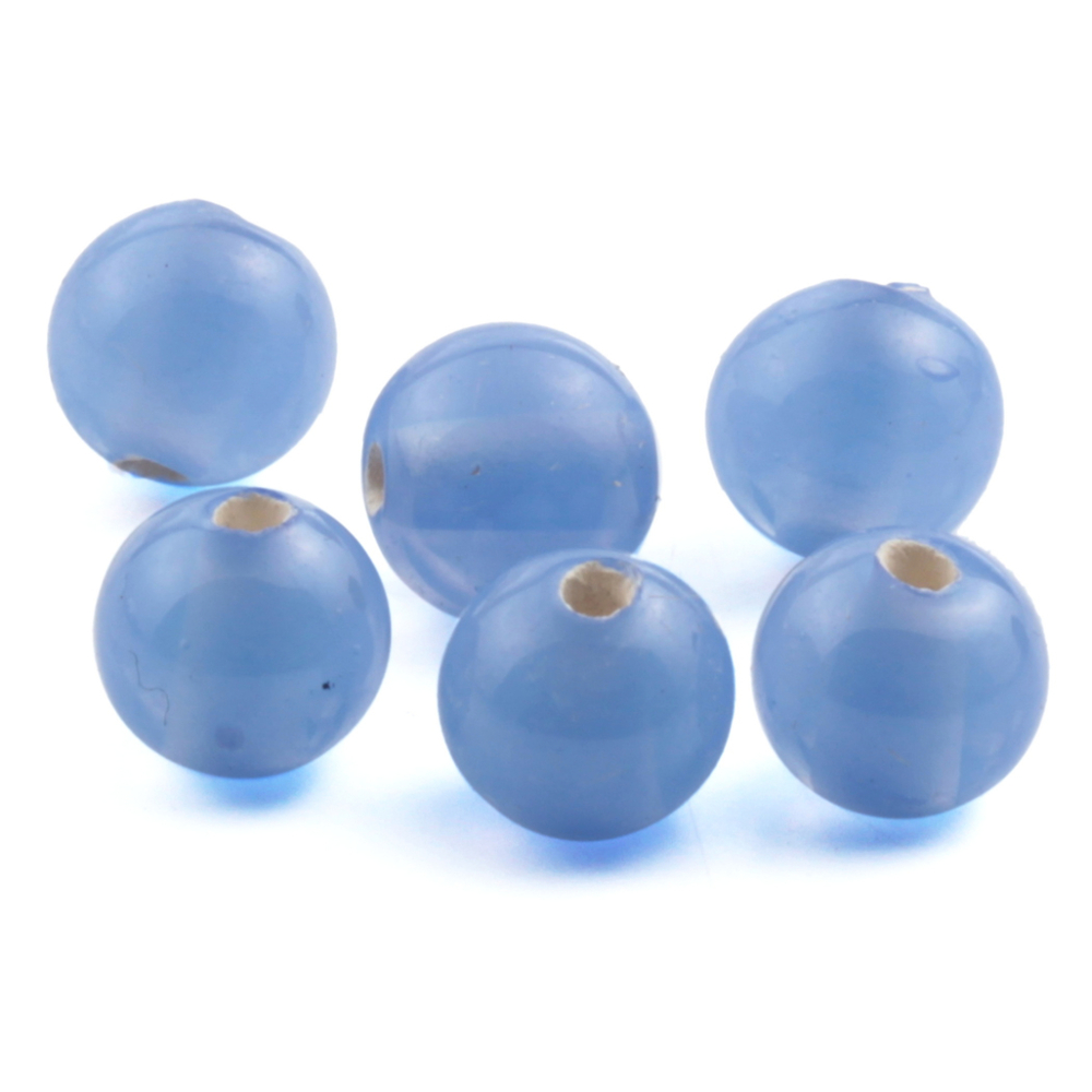 Vintage Czech chalcedony blue opaline lampwork glass beads (6) 8mm