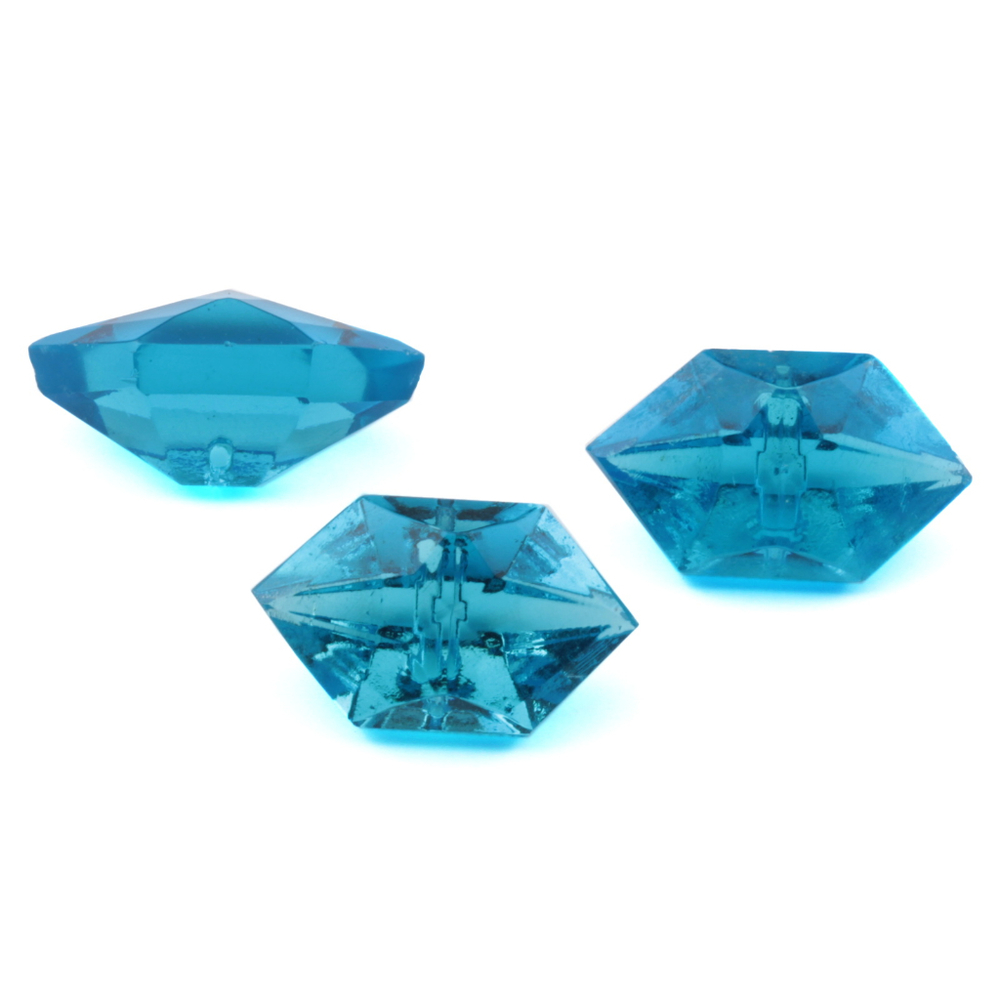 Lot (3) 22mm Czech vintage hexagon faceted transparent blue glass buttons