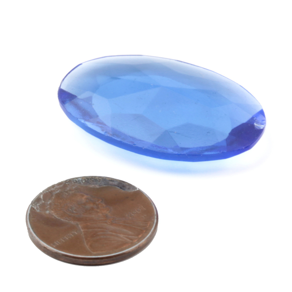 Large Czech vintage oval sapphire blue glass rhinestone 32x21mm