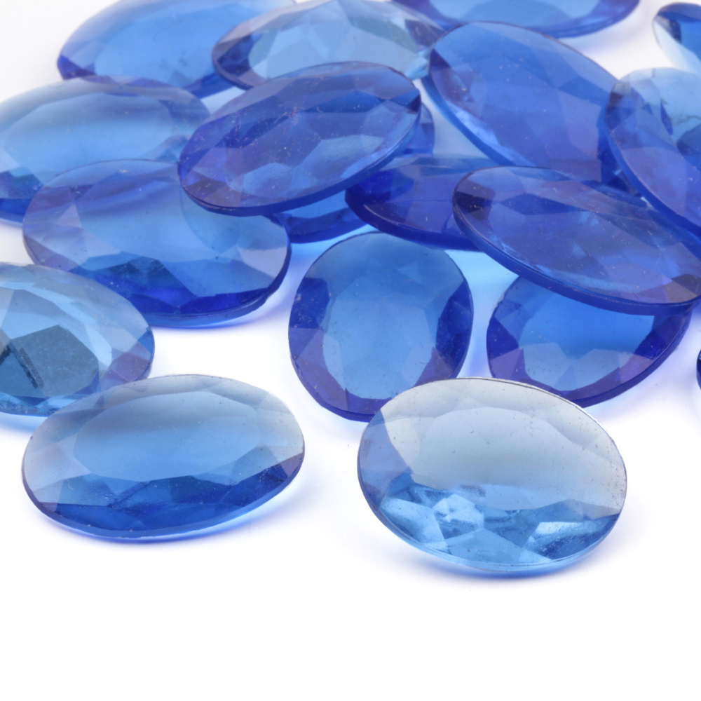 Lot (22) large Czech vintage oval sapphire blue glass rhinestones