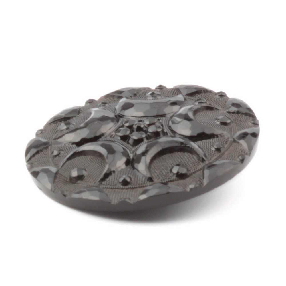 Antique Victorian Czech imitation marcasite crescent moons black glass button 32mm