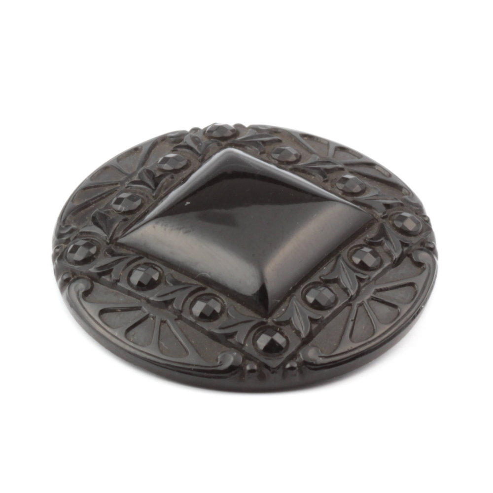 Antique Victorian Czech geometric floral black glass button 32mm