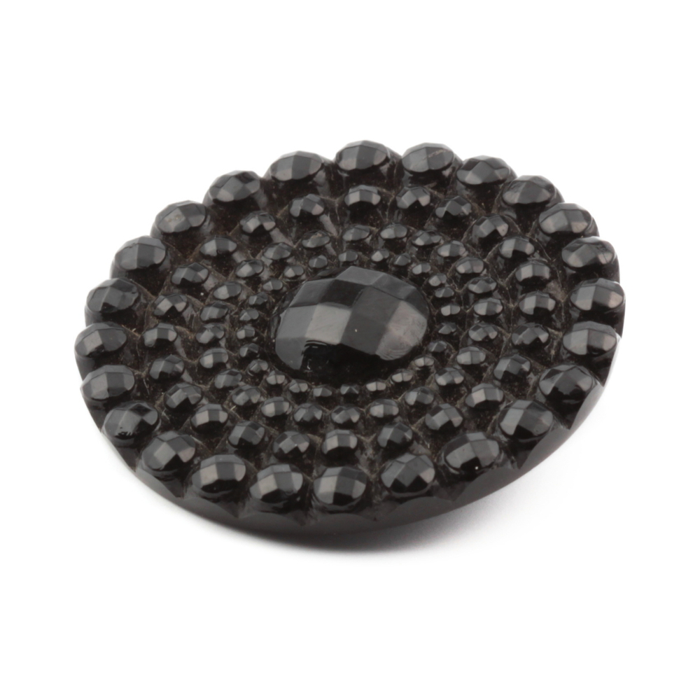 Antique Victorian Czech imitation marcasite black glass button 32mm