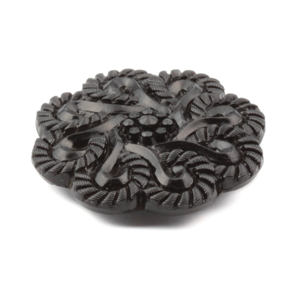 Antique Victorian Czech black glass flower button 27mm