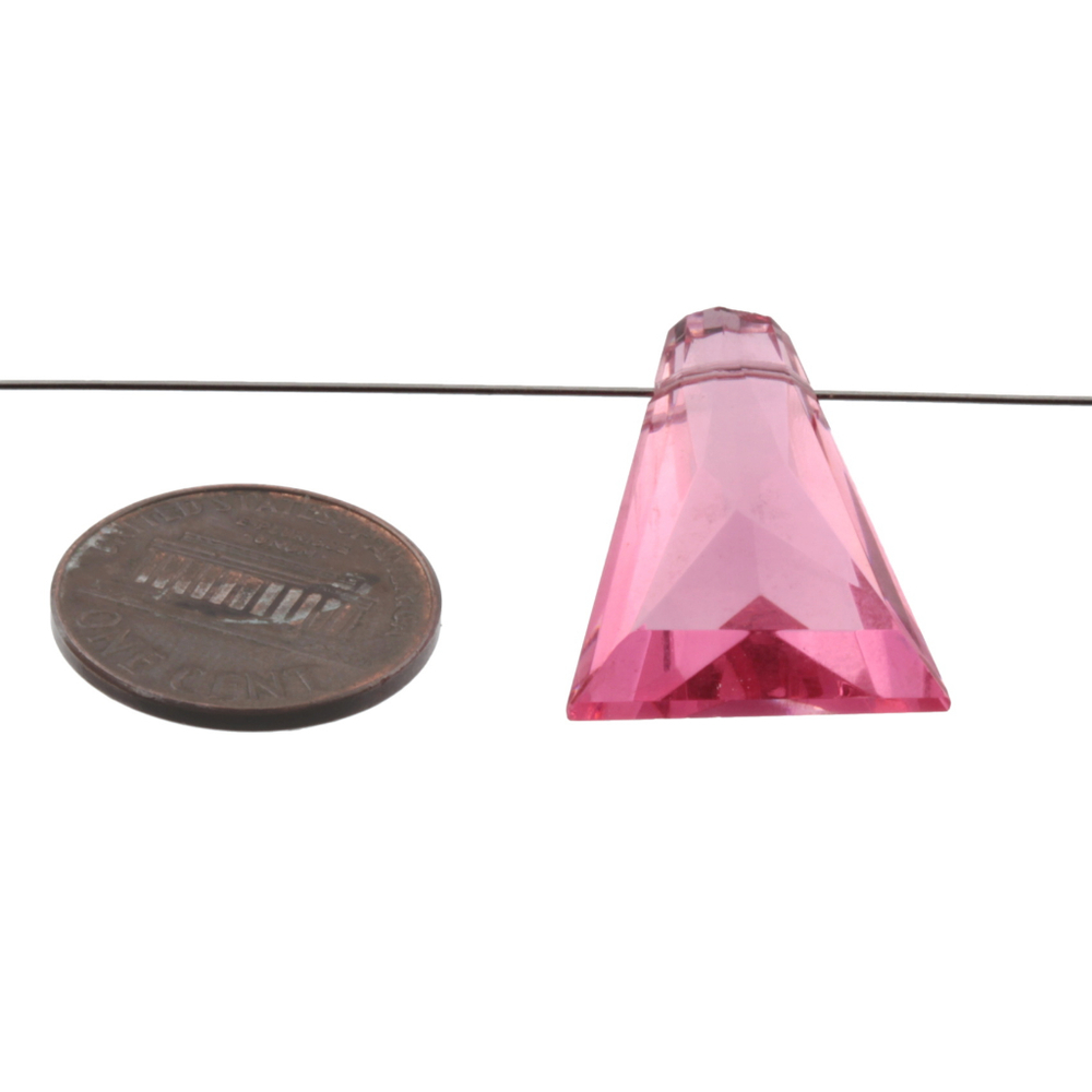 Rare Czech Art Deco vintage hand axe head faceted pink pendant glass bead 25mm