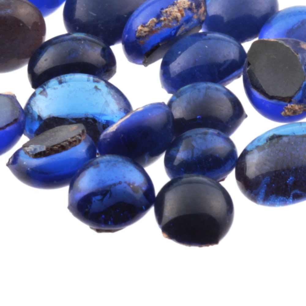 Lot (26) C19th Czech Bohemian antique sapphire blue glass cabochon drops 