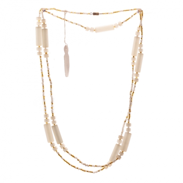 Vintage Czech necklace satin atlas cylinder gold line topaz seed glass beads