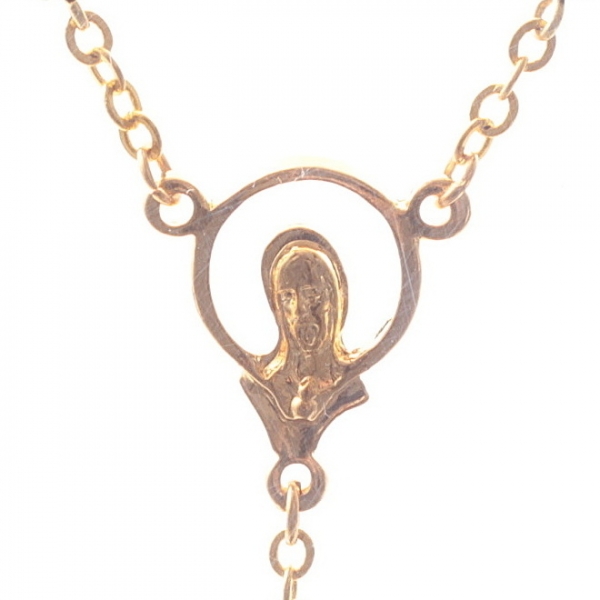 Czech 5 decade brown striped oval glass bead Catholic rosary crucifix pendant