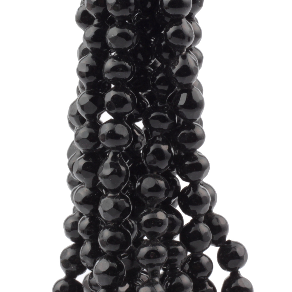 Hank (288) antique Victorian Czech blown black glass beads 6mm