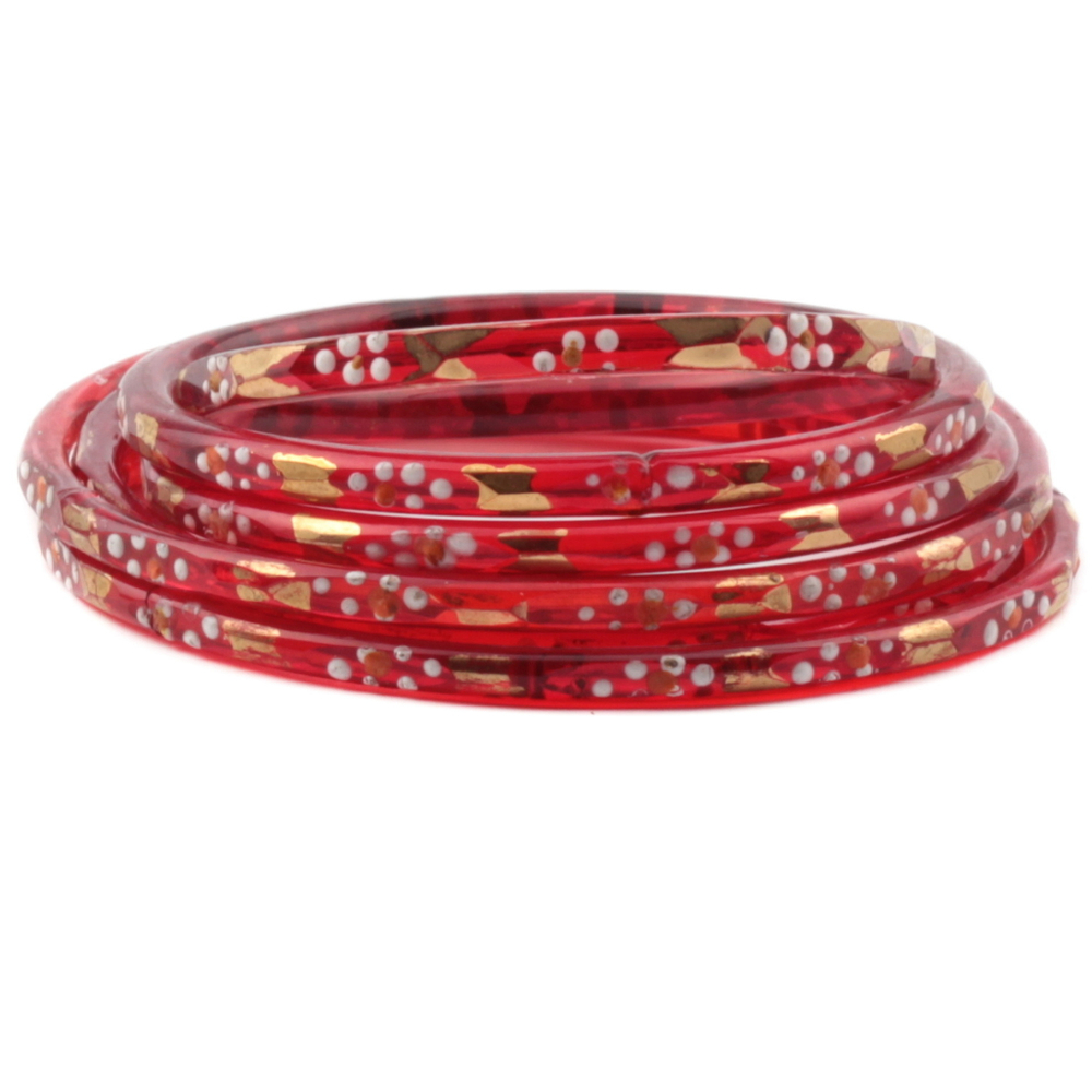 Lot (6) antique Czech gold gilt enamel red glass bangles hoops