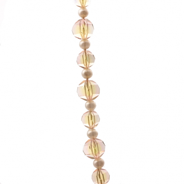 Vintage Czech gold chain necklace faux pearl Uranium bicolor triangle faceted glass beads