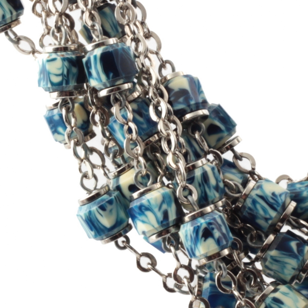 Lot (12) Vintage Art Deco German Bauhaus chrome chain necklaces galalith blue marble beads Jakob Bengel 