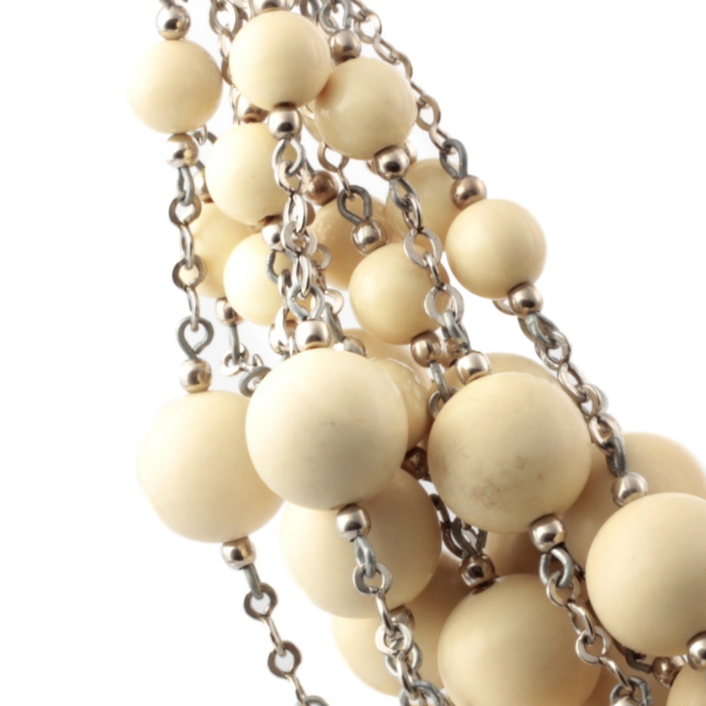 Lot (12) Vintage Deco German Bauhaus chrome chain necklaces galalith cream ivory round beads Jakob Bengel 