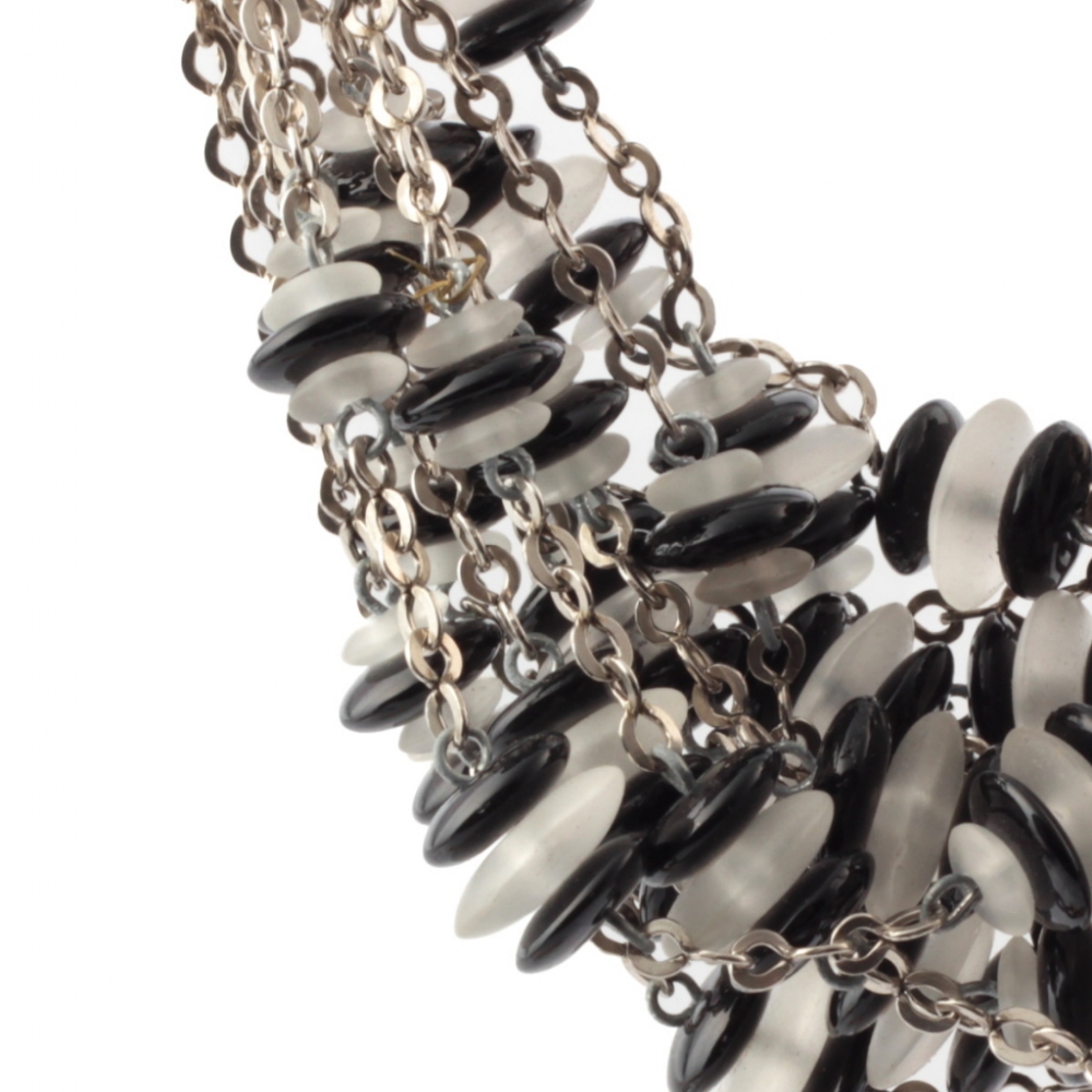 Lot (13) Vintage Art Deco chrome chain necklaces Czech frost crystal black rondelle glass beads