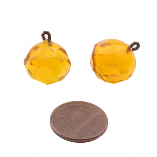 2 Lot 15mm Czech antique ball hand faceted amber topaz glass Chandelier prims